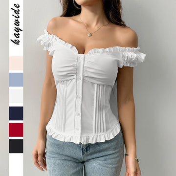 Women's Short-sleeved Wooden Ear Vest